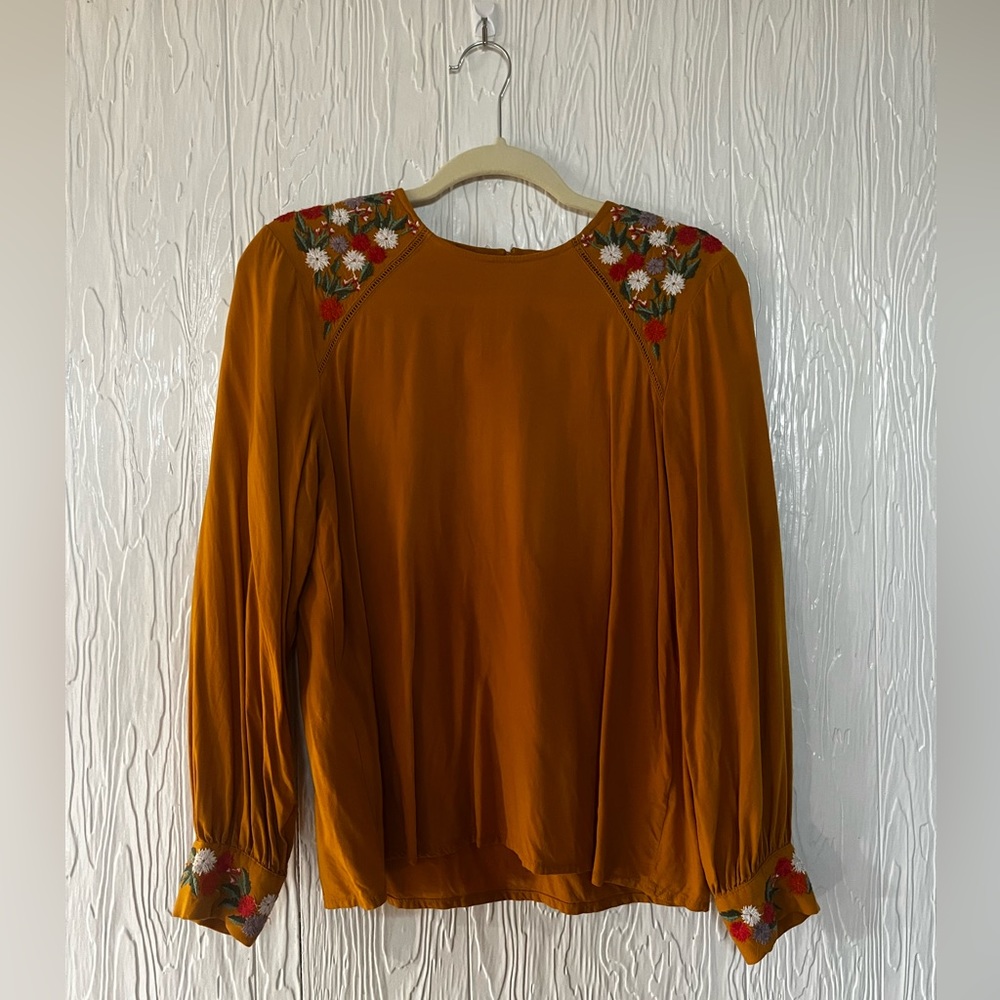 SFERA Embroidered Blouse - Gold - Size M - From Spain